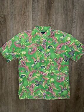 Vintage Ralph Lauren green paisley button down shirt